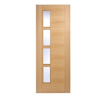 2040 x 726 x 40mm OAK VANCOUVER SOLID INTERNAL DOOR 4 Light offset